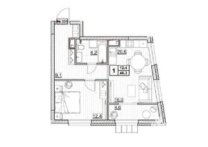 1-к квартира, вторичка, 46м2, 16/24 этаж