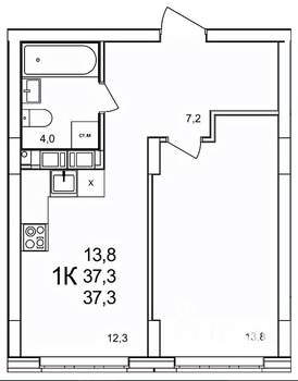 1-к квартира, вторичка, 37м2, 15/19 этаж