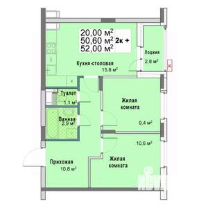 2-к квартира, вторичка, 51м2, 7/12 этаж