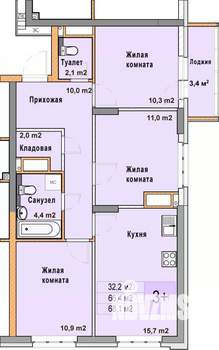 3-к квартира, вторичка, 68м2, 23/25 этаж