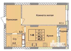 1-к квартира, вторичка, 44м2, 13/18 этаж