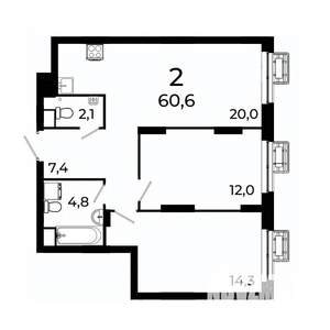 2-к квартира, вторичка, 61м2, 8/19 этаж