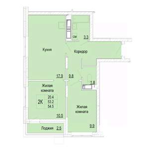 2-к квартира, вторичка, 55м2, 19/25 этаж