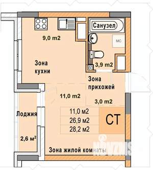 Студия квартира, вторичка, 28м2, 11/25 этаж