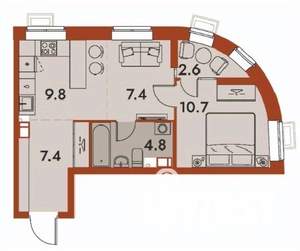 2-к квартира, строящийся дом, 43м2, 11/25 этаж