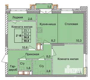 2-к квартира, вторичка, 57м2, 7/18 этаж