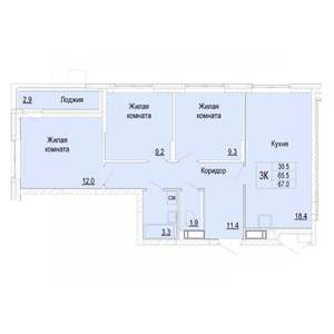 3-к квартира, вторичка, 67м2, 21/25 этаж