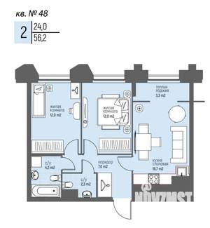 2-к квартира, вторичка, 56м2, 4/25 этаж