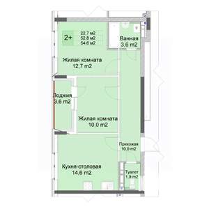 2-к квартира, строящийся дом, 55м2, 6/10 этаж