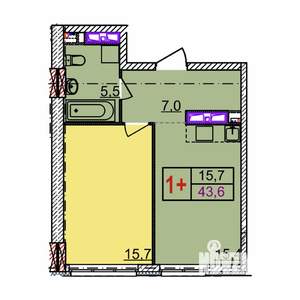 1-к квартира, строящийся дом, 43м2, 12/18 этаж