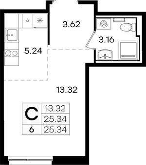 Студия квартира, вторичка, 25м2, 1/9 этаж