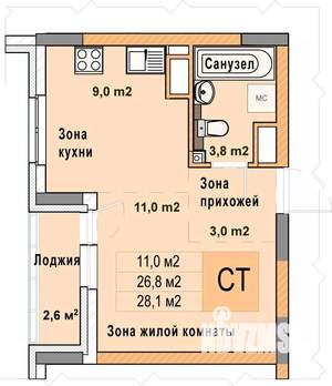 Студия квартира, вторичка, 28м2, 14/25 этаж