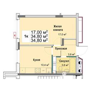 1-к квартира, вторичка, 35м2, 10/12 этаж