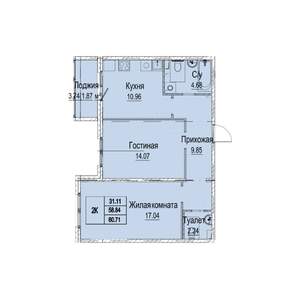 2-к квартира, вторичка, 61м2, 1/9 этаж