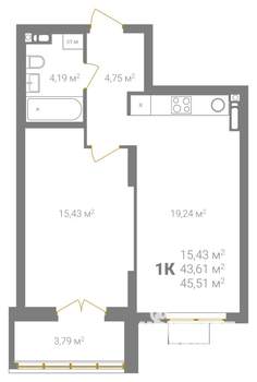 1-к квартира, вторичка, 46м2, 10/18 этаж