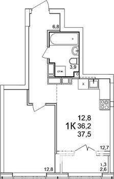 1-к квартира, вторичка, 38м2, 21/25 этаж
