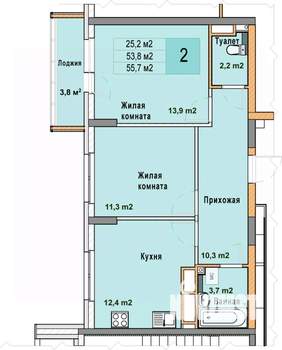 2-к квартира, вторичка, 56м2, 19/25 этаж
