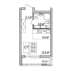 Студия квартира, строящийся дом, 24м2, 20/25 этаж