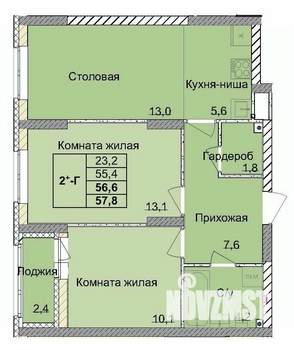 2-к квартира, вторичка, 57м2, 1/18 этаж