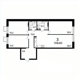 3-к квартира, вторичка, 109м2, 8/9 этаж