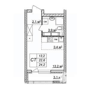 Студия квартира, строящийся дом, 24м2, 22/25 этаж