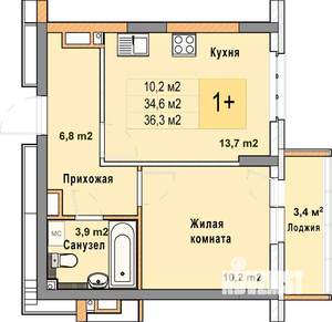 1-к квартира, вторичка, 36м2, 6/25 этаж