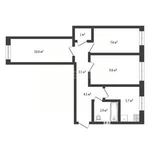 3-к квартира, вторичка, 45м2, 2/2 этаж