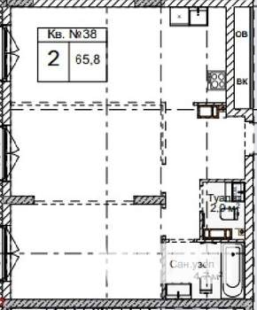 2-к квартира, вторичка, 66м2, 4/5 этаж