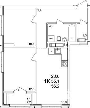 2-к квартира, вторичка, 56м2, 24/25 этаж