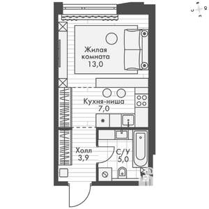 Студия квартира, вторичка, 29м2, 12/20 этаж