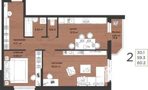 2-к квартира, строящийся дом, 60м2, 1/15 этаж