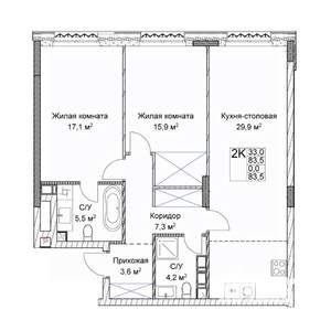 Студия квартира, вторичка, 84м2, 3/9 этаж