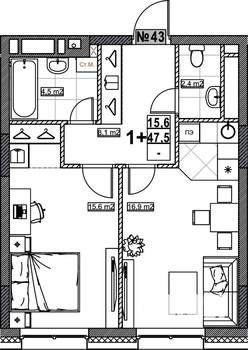 1-к квартира, вторичка, 48м2, 5/24 этаж