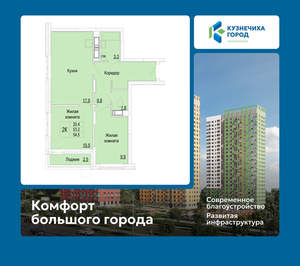 2-к квартира, вторичка, 55м2, 17/25 этаж