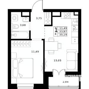 1-к квартира, вторичка, 35м2, 12/24 этаж