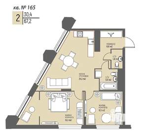 2-к квартира, вторичка, 67м2, 15/25 этаж