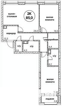 2-к квартира, вторичка, 85м2, 11/13 этаж