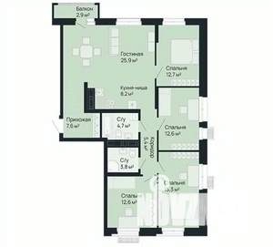 4-к квартира, строящийся дом, 110м2, 3/9 этаж