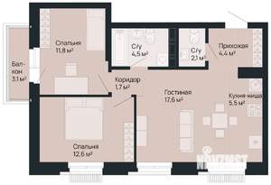 2-к квартира, вторичка, 61м2, 6/9 этаж