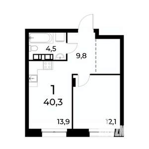 1-к квартира, вторичка, 40м2, 20/20 этаж