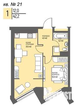 1-к квартира, вторичка, 42м2, 2/25 этаж