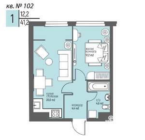 1-к квартира, вторичка, 41м2, 9/25 этаж