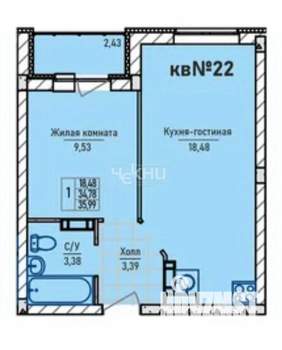 2-к квартира, вторичка, 36м2, 3/4 этаж