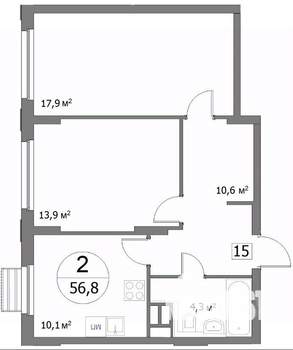 2-к квартира, строящийся дом, 57м2, 9/22 этаж