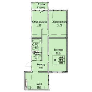 3-к квартира, вторичка, 75м2, 5/9 этаж