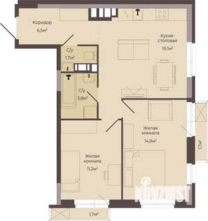 2-к квартира, строящийся дом, 58м2, 6/8 этаж