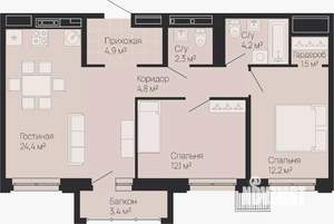 2-к квартира, вторичка, 67м2, 12/13 этаж