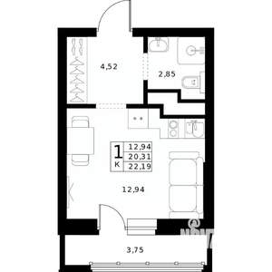 Студия квартира, строящийся дом, 22м2, 13/24 этаж