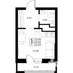 Студия квартира, строящийся дом, 22м2, 22/24 этаж