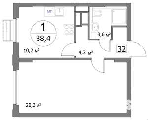 1-к квартира, вторичка, 38м2, 5/22 этаж